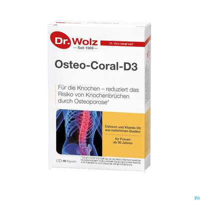 Sie sehen eine Packung Osteo Coral D3 Kapseln Dr.wolz Nr 60652 60st, Produktbild: 03 Osteo Coral D3 Kapseln Dr.wolz Nr 60652 60st, A-Nr.: 4151380 - 03