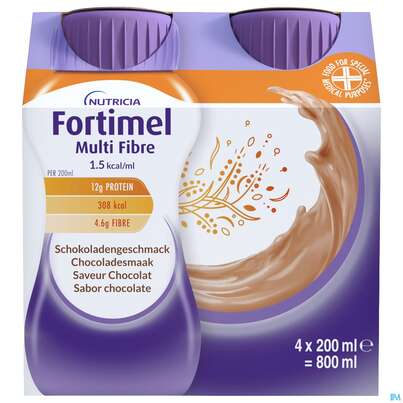 Sie sehen eine Packung Fortimel/multifibre 1,5kcal 200ml Flasche Schoko 4st, Produktbild: 02 Fortimel/multifibre 1,5kcal 200ml Flasche Schoko 4st, A-Nr.: 3237719 - 02