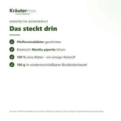 Sie sehen eine Packung Pfefferminz Tee 100 g, Produktbild: 03 Pfefferminz Tee 100 g, A-Nr.: 6017622 - 03