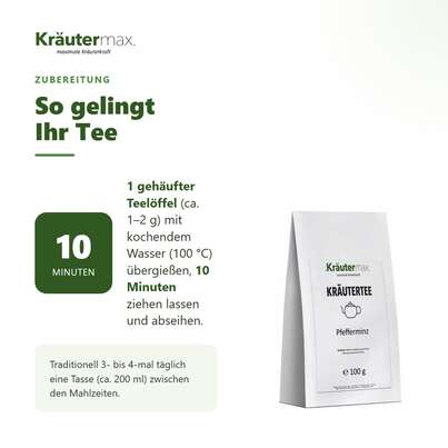 Sie sehen eine Packung Pfefferminz Tee 100 g, Produktbild: 04 Pfefferminz Tee 100 g, A-Nr.: 6017622 - 04