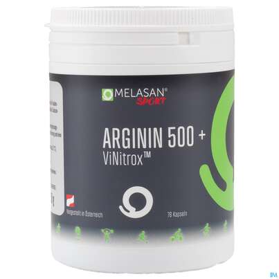 Sie sehen eine Packung Arginin Kapseln Melasan Sport 500+ Vinitrox 76st, Produktbild: 03 Arginin Kapseln Melasan Sport 500+ Vinitrox 76st, A-Nr.: 4391517 - 03