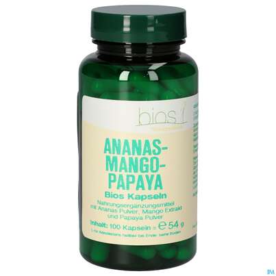 Sie sehen eine Packung Bios Mango Ananas Papaya 100 Kapseln, Produktbild: 01 Bios Mango Ananas Papaya 100 Kapseln, A-Nr.: 4076810 - 01