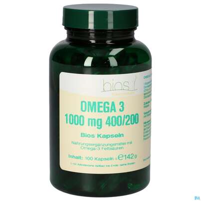 Sie sehen eine Packung Bios Omega 3 1000mg 400/200 100 Kapseln, Produktbild: 01 Bios Omega 3 1000mg 400/200 100 Kapseln, A-Nr.: 4341519 - 01