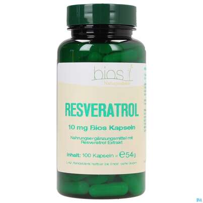 Sie sehen eine Packung Bios Resveratrol 10mg 100 Kapseln, Produktbild: 01 Bios Resveratrol 10mg 100 Kapseln, A-Nr.: 4070204 - 01