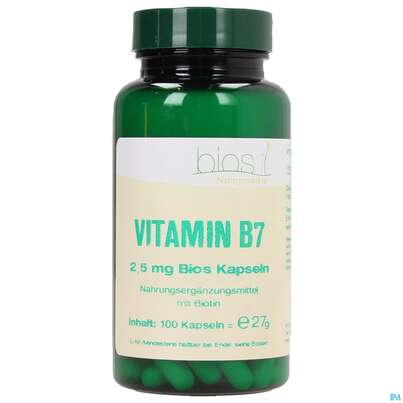 Sie sehen eine Packung Bios Vitamin B7 2,5mg 100 Kapseln, Produktbild: 01 Bios Vitamin B7 2,5mg 100 Kapseln, A-Nr.: 4016251 - 01
