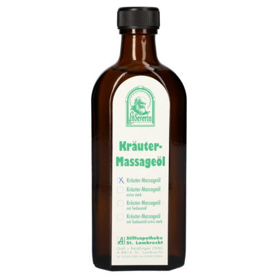 Sie sehen eine Packung KRAEUTERMASSAGEOEL ST. SEVERIN 250ML, Produktbild: 01 KRAEUTERMASSAGEOEL ST. SEVERIN 250ML, A-Nr.: 1807331 - 01