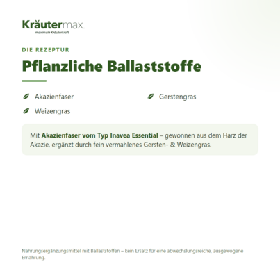 Sie sehen eine Packung Akazienfaser plus Gerstengras Kapseln 50 Stück, Produktbild: 02 Akazienfaser plus Gerstengras Kapseln 50 Stück, A-Nr.: 5804163 - 02