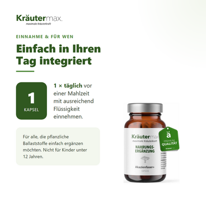 Sie sehen eine Packung Akazienfaser plus Gerstengras Kapseln 50 Stück, Produktbild: 04 Akazienfaser plus Gerstengras Kapseln 50 Stück, A-Nr.: 5804163 - 04