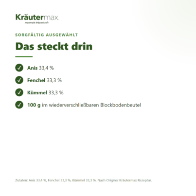Sie sehen eine Packung Anis-Fenchel-Kuemmel Tee 100 g, Produktbild: 03 Anis-Fenchel-Kuemmel Tee 100 g, A-Nr.: 6017148 - 03