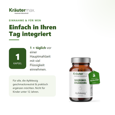 Sie sehen eine Packung Apfelessig Kapseln vegan 60 Stueck, Produktbild: 04 Apfelessig Kapseln vegan 60 Stueck, A-Nr.: 5746253 - 04