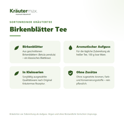 Sie sehen eine Packung Birkenblätter Tee 100 g, Produktbild: 02 Birkenblätter Tee 100 g, A-Nr.: 6017177 - 02