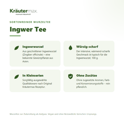Sie sehen eine Packung Ingwer Tee 100 g, Produktbild: 02 Ingwer Tee 100 g, A-Nr.: 6017496 - 02