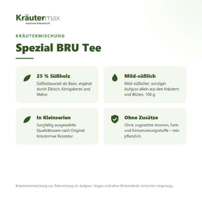Sie sehen eine Packung Spezial BRU Tee 100 g, Produktbild: 02 Spezial BRU Tee 100 g, A-Nr.: 6032113 - 02