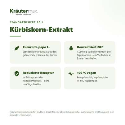 Kürbiskern Extrakt 1000 mg Kapseln 60 Stück, A-Nr.: 5942095 - 02