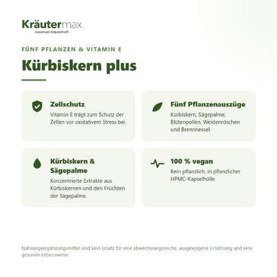 Sie sehen eine Packung Kürbiskern plus Kapseln 60 Stück, Produktbild: 02 Kürbiskern plus Kapseln 60 Stück, A-Nr.: 3466609 - 02