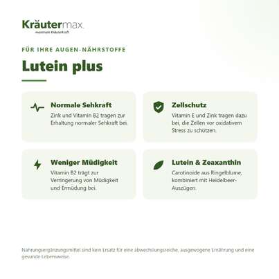 Sie sehen eine Packung Lutein plus Kapseln 60 Stück, Produktbild: 02 Lutein plus Kapseln 60 Stück, A-Nr.: 4318006 - 02
