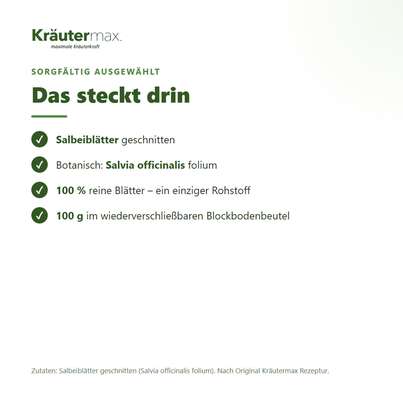 Sie sehen eine Packung Salbei Blätter Tee 100 g, Produktbild: 03 Salbei Blätter Tee 100 g, A-Nr.: 4608744 - 03