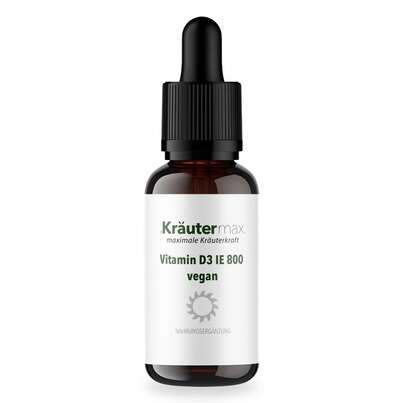 Sie sehen eine Packung Vitamin D3 IE 800 Vegan Tropfen 15 ml, Produktbild: 01 Vitamin D3 IE 800 Vegan Tropfen 15 ml, A-Nr.: 6130057 - 01