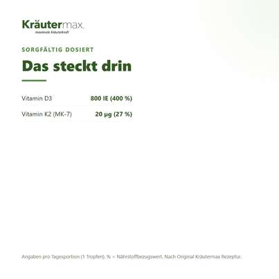 Sie sehen eine Packung Vitamin D3 800 IE K2 Tropfen vegan 50 ml, Produktbild: 03 Vitamin D3 800 IE K2 Tropfen vegan 50 ml, A-Nr.: 5804418 - 03