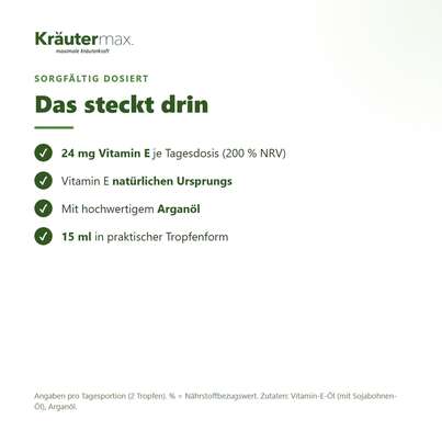 Sie sehen eine Packung Vitamin E 24 mg Tropfen vegan 15 ml, Produktbild: 03 Vitamin E 24 mg Tropfen vegan 15 ml, A-Nr.: 5289198 - 03