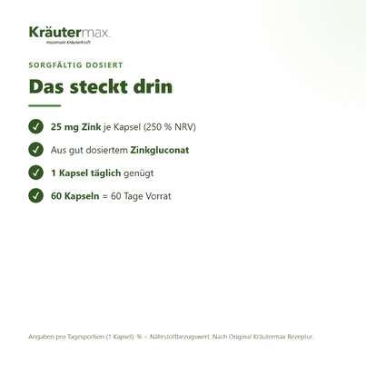 Zink 25 mg Kapseln 60 Stück, A-Nr.: 5414249 - 03