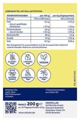 Sie sehen eine Packung ZIRKULIN Bio Flohsamenschalen PUL 200G, Produktbild: 04 ZIRKULIN Bio Flohsamenschalen PUL 200G, A-Nr.: 6142209 - 04
