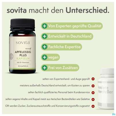 Sie sehen eine Packung Apfelessig Plus Kapseln Sovita 90st, Produktbild: 11 Apfelessig Plus Kapseln Sovita 90st, A-Nr.: 3862966 - 11