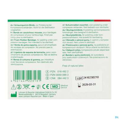 Sie sehen eine Packung Komprex Schaumgummi-binde Staerke 0,5cm 2mx 8cm 1st, Produktbild: 03 Komprex Schaumgummi-binde Staerke 0,5cm 2mx 8cm 1st, A-Nr.: 0184922 - 03
