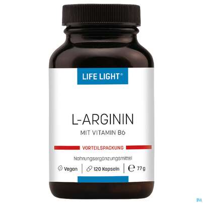 Sie sehen eine Packung L-arginin Kapseln 500mg Life Light 120st, Produktbild: 01 L-arginin Kapseln 500mg Life Light 120st, A-Nr.: 3134830 - 01