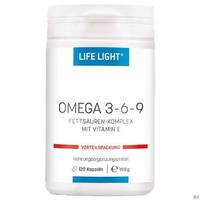 Sie sehen eine Packung Omega -3-6-9 Kapseln Life Light 120st, Produktbild: 01 Omega -3-6-9 Kapseln Life Light 120st, A-Nr.: 3130039 - 01