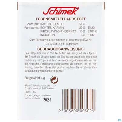 Sie sehen eine Packung Schimek Lebensmittelfarbe Nr13 Rumbraun 4g, Produktbild: 03 Schimek Lebensmittelfarbe Nr13 Rumbraun 4g, A-Nr.: 5745118 - 03
