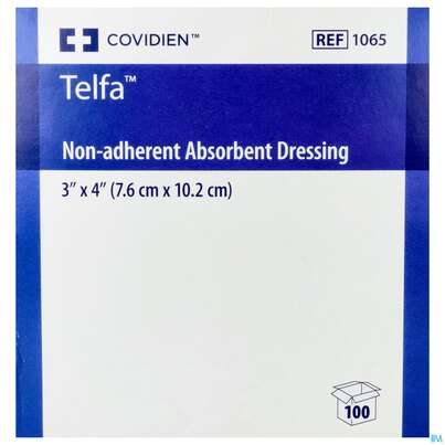 Sie sehen eine Packung Wundauflagen Telfa +atraumat.perforierte Polyesterfol. 7,5x10cm1065 100st, Produktbild: 01 Wundauflagen Telfa +atraumat.perforierte Polyesterfol. 7,5x10cm1065 100st, A-Nr.: 3266773 - 01