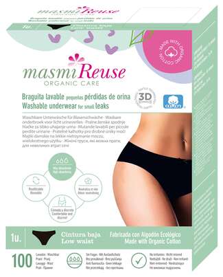 Bio Inkontinenz Slip - Low Waist - Größe L - Schwarz - MASMI, A-Nr.: 5777035 - 01