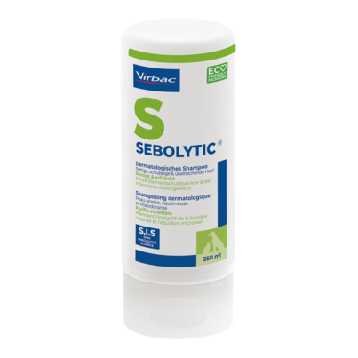 Sie sehen eine Packung Allerderm Shampoo Sebolytic - Dermatologisches Shampoo für Hunde und Katzen, Produktbild: 01 Allerderm Shampoo Sebolytic - Dermatologisches Shampoo für Hunde und Katzen, A-Nr.: 5860799 - 01