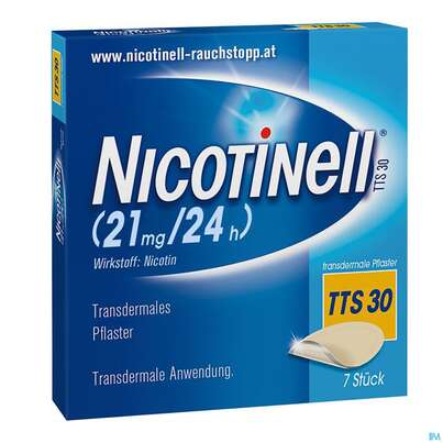 Sie sehen eine Packung Nicotinell Transdermale Plfaster Tts 30 (21mg/24h) 7st, Produktbild: 02 Nicotinell Transdermale Plfaster Tts 30 (21mg/24h) 7st, A-Nr.: 1254553 - 02