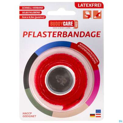 Buddycare Pflasterbandage Med Latexfrei Flexibel Kohaesiv 5cmx 4,5m Rot 1st, A-Nr.: 5289407 - 01