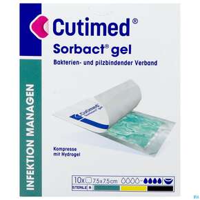 Cutimed/sorbact Gel Kompressen.bakterienbindend +hydrogel/ 7,5x 7,5cm Nr 7261110 10st, A-Nr.: 3691482 - 01