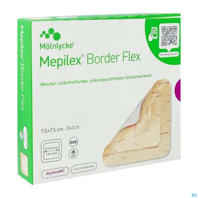 Sie sehen eine Packung Schaumverband Mepilex/flexibel Border 7,5x 7,5cm 10st, Produktbild: 06 Schaumverband Mepilex/flexibel Border 7,5x 7,5cm 10st, A-Nr.: 4802268 - 06