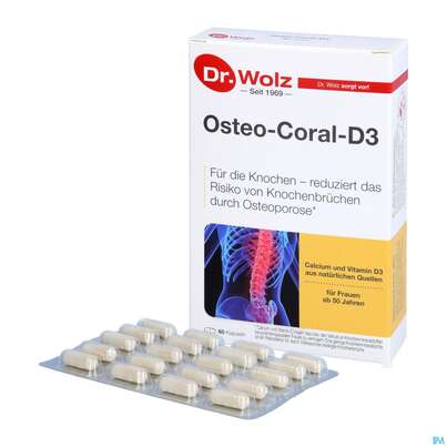Sie sehen eine Packung Osteo Coral D3 Kapseln Dr.wolz Nr 60652 60st, Produktbild: 06 Osteo Coral D3 Kapseln Dr.wolz Nr 60652 60st, A-Nr.: 4151380 - 06